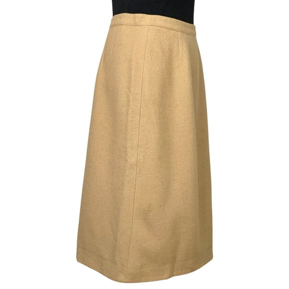 VINTAGE 50s Jaeger A-Line Wool & Camel Hair Knee Length Skirt - Picture 4 of 10